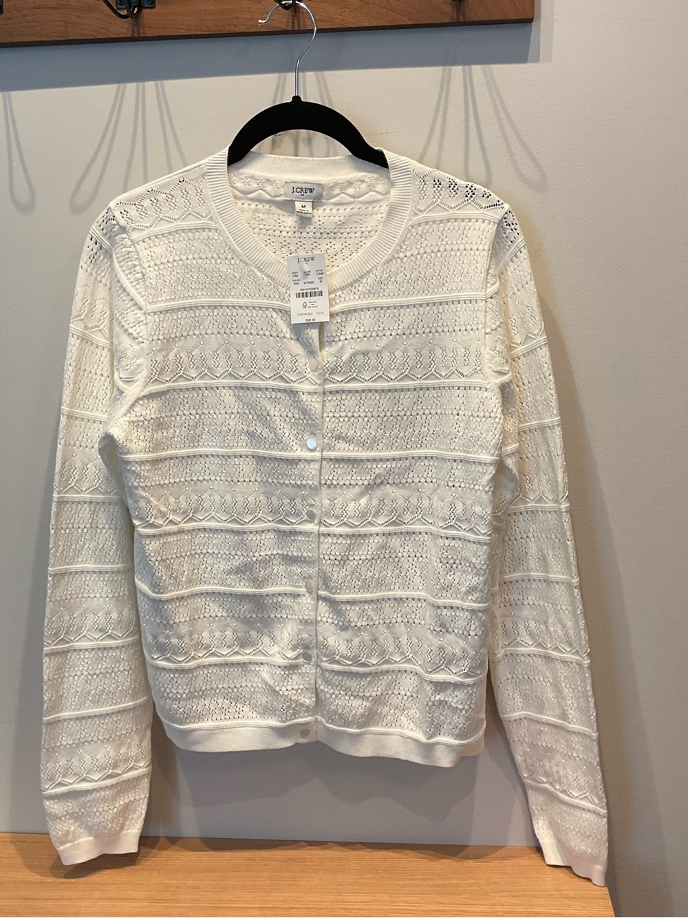 J. Crew White Openwork Button-Front cotton Cardigan